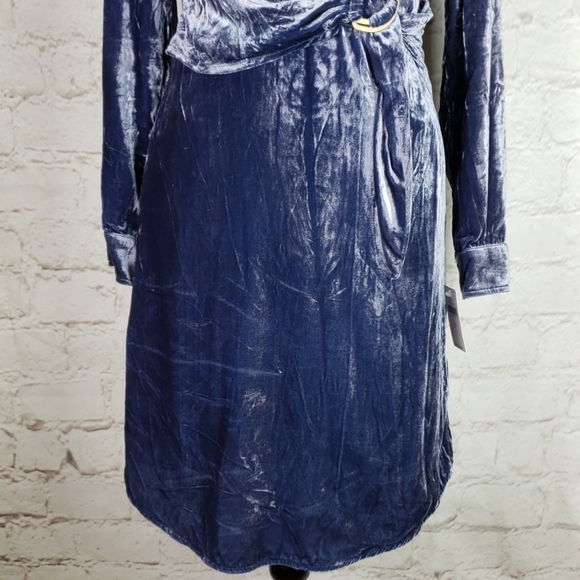 Anthropologie Maeve blue velvet shirt dress NWT 0 - Picture 3 of 8
